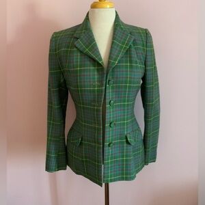 Vintage Green Plaid Tailored Wool Women's Blazer